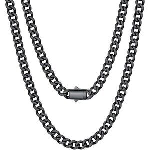 Men's 6MM Width-Black Stainless Steel Miami Cuban Curb Link Chain Necklace